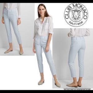 CLUB Monaco Remi mid-rise cropped slim fit trouser textured pants blue Sz 4🇨🇦